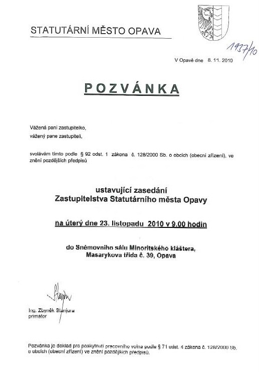 1. strana pozvnky